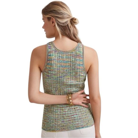Anthropologie High Neck Knit Green Multi Color Tank Top size small - Picture 4 of 12